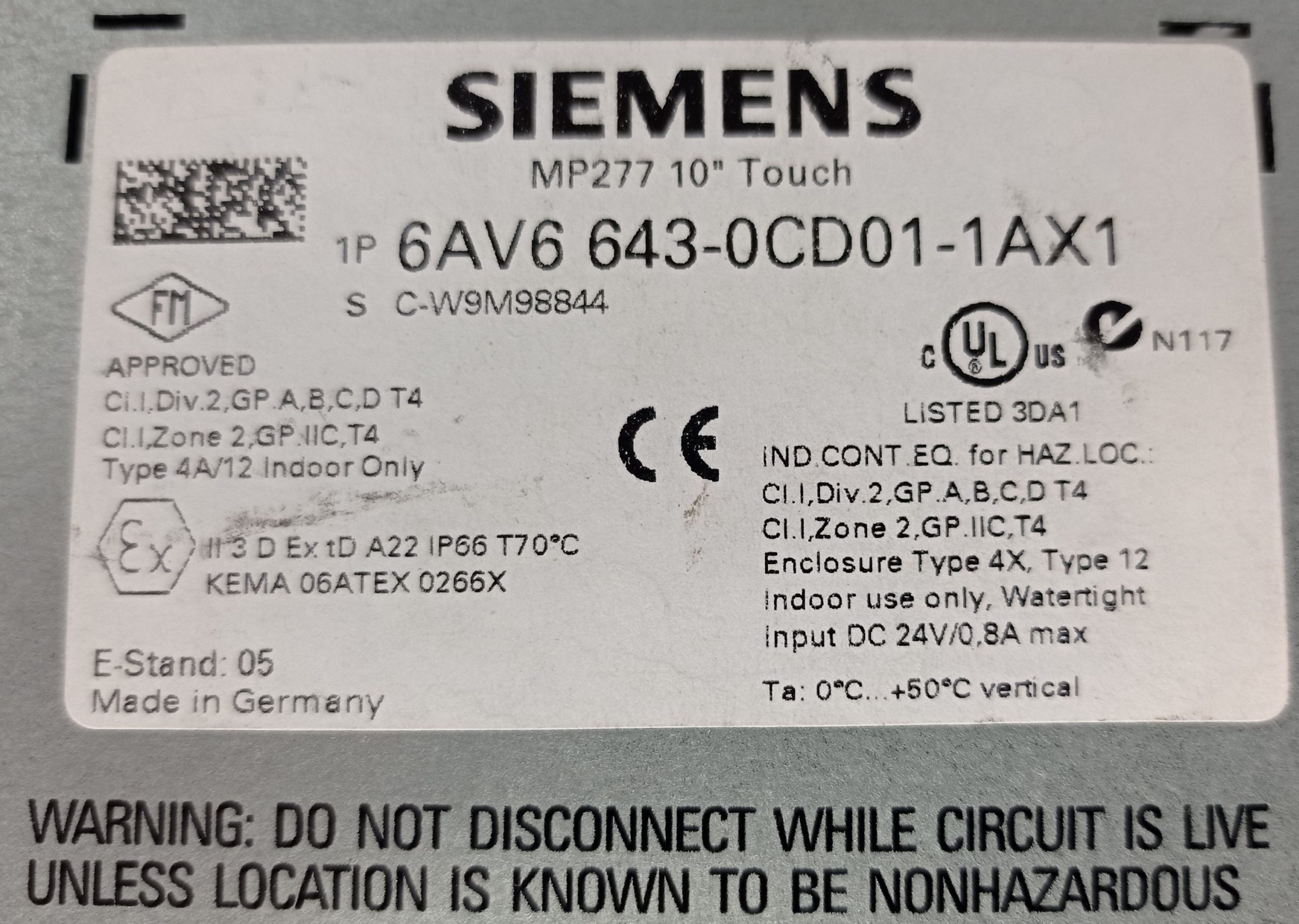 FICHE-PROD.-Ecran-SIEMENS-Simatic-Multi-Touch-6AV6-643-0CD01-1AX1